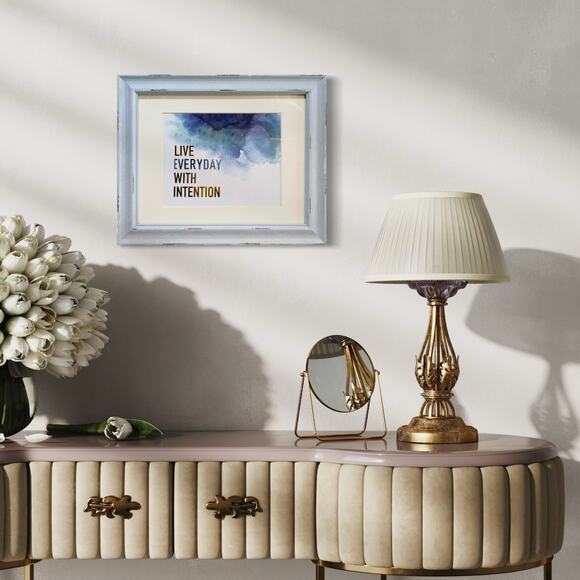 Light Blue Shabby Chic Wood Frame and Matted Blue Watercolor Art Print With Text - Picture 1 of 5